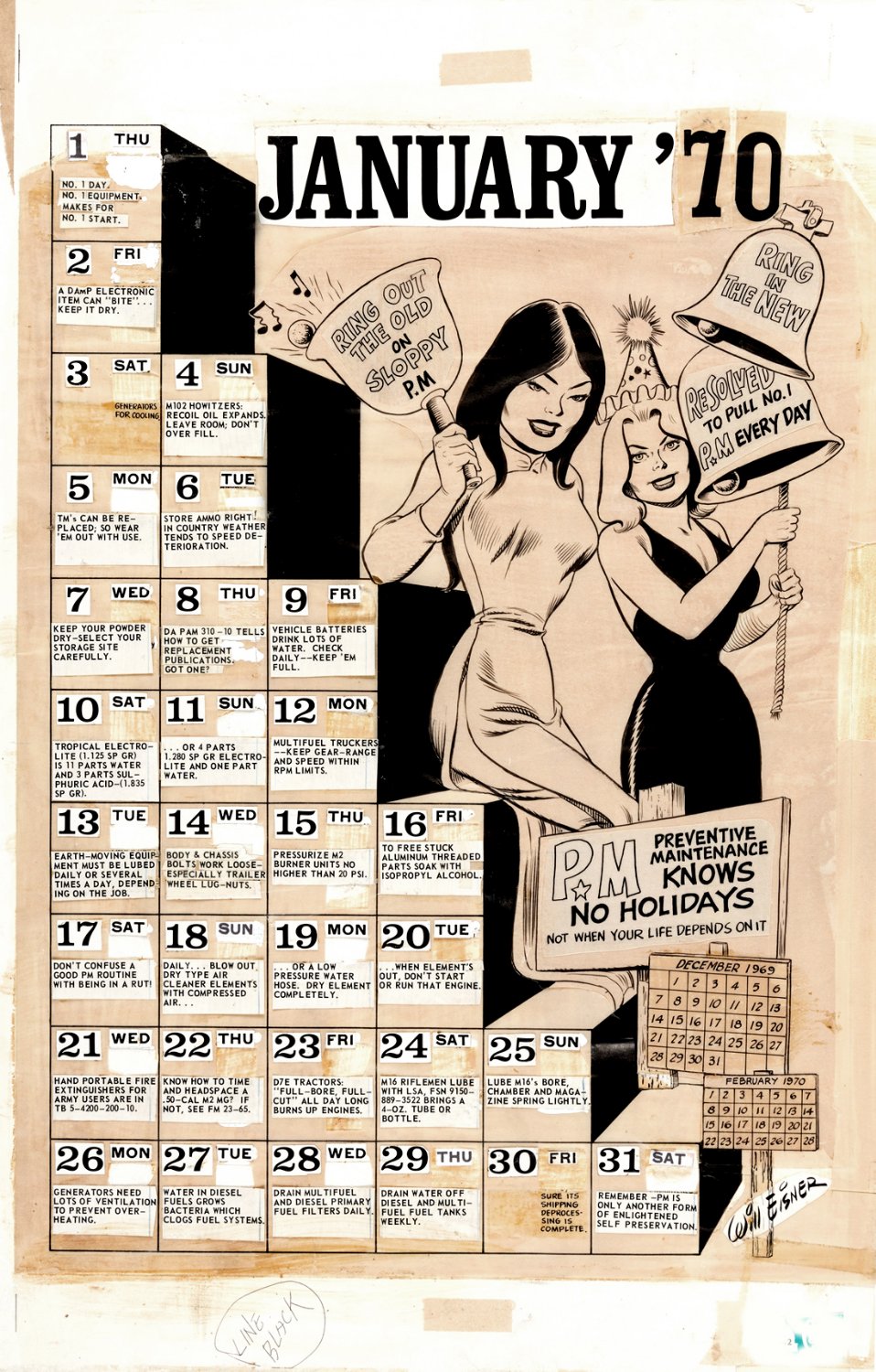 Image of Dept Of The U.S. Army - Preventive Maintenance Monthly Single-Page Calendar Original Art (1969)
