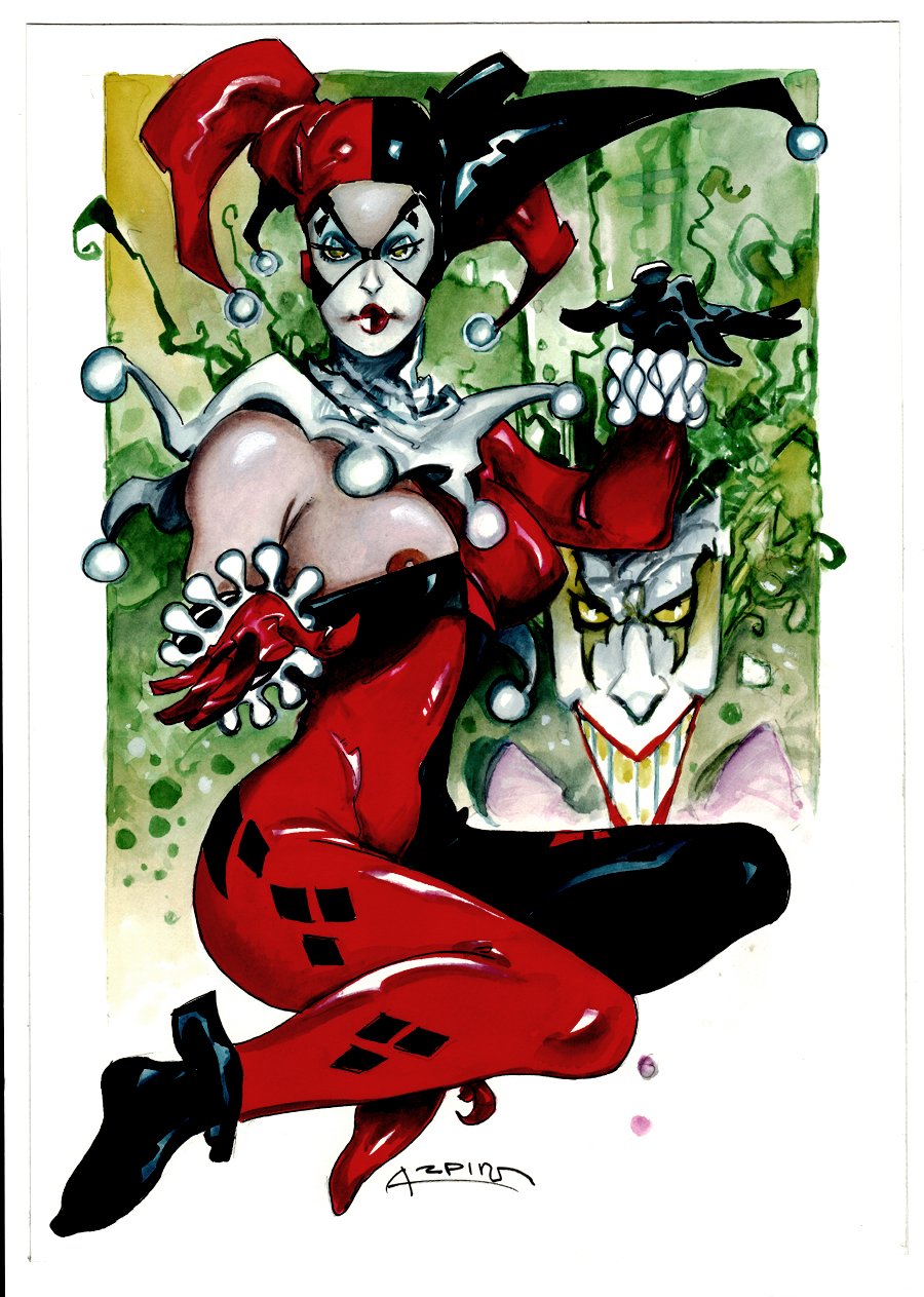 Harley Quinn Sexy Partially NUDE Painting (With Joker Background!) Comic  Art For Sale By Artist Alfonso Azpiri at 