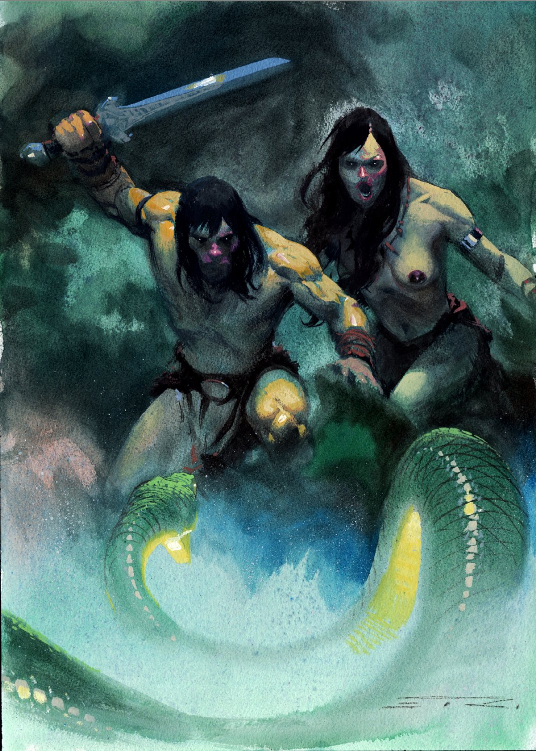 Vintage Cartoon Babe Nude - Conan & Naked Babe Warrior Large Painting (OVER 21 YRS OLD TO VIEW!) Comic  Art For Sale By Artist Esad Ribic at Romitaman.com