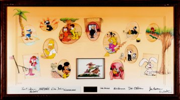 13 Original Hand Painted Cels (1960s-90s) 1 Seri-Cel, Drawn Mat, 11 Famous Artist Signatures. ALL Framed Together! Comic Art