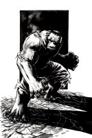 Awesome Hulk Mixed Media Pinup (Detailed Full-Size Ink Prelim On Back  Comic Art