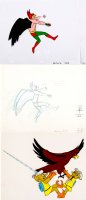 2 Hawkman Production Cels & 2 penciled Animation Drawings (1967) Comic Art