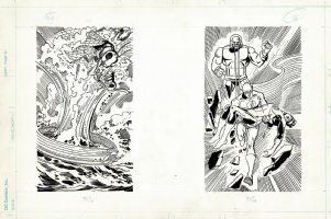 2 Super Powers Merchandising Pinups (FLASH SAVES GREEN LANTERN FROM DARKSEID!) 1985 Comic Art