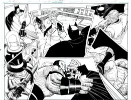Batman Black & White #6 p 4-5 (AWESOME DOUBLE SPLASH! BATMAN BATTLES JOKER, BANE, PENGUIN, MR. FREEZE, 2 FACE, UBU!) Comic Art